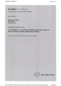 Daniel Kenevin certificate