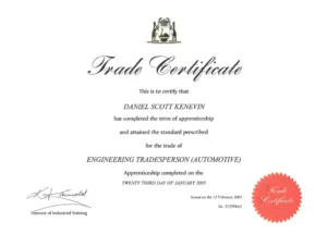 Daniel Kenevin certificate