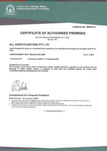 Repairer Authorised Premises, All Aspects Motors