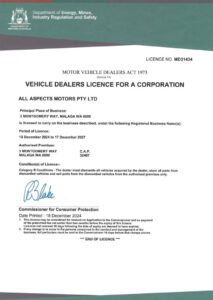 Motor Vehicle Dealer’s Licence, All Aspects Motors