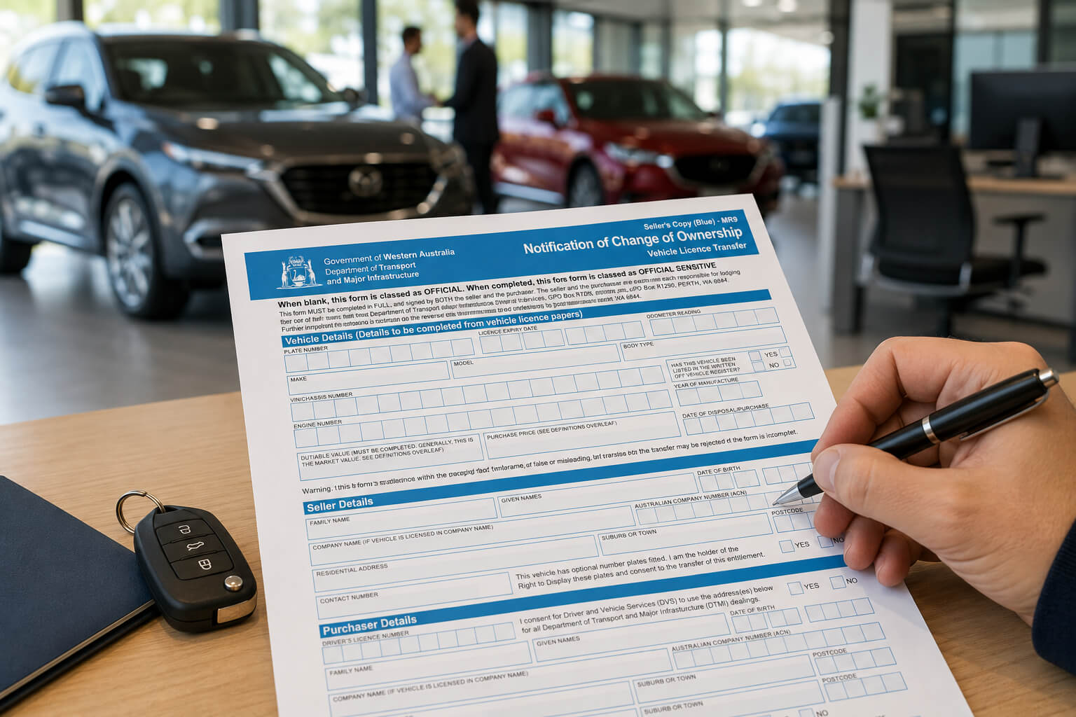 WA Department of Transport MR9 Form in a Car Dealership