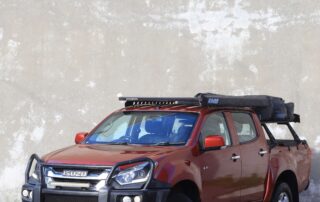 2017 Isuzu D-MAX LS-M Hi-Ride 4×4 Crew Cab 01 2017 Isuzu D-MAX LS-M Hi-Ride 4x4 Crew Cab front three-quarter view with steel bull bar and rooftop tent