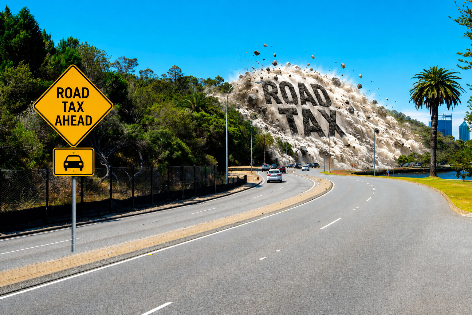 Road Tax Avalanch over Kings Park in Western Australia