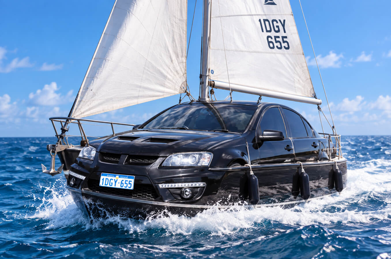 Holden HSV Car Sails on the Ocean