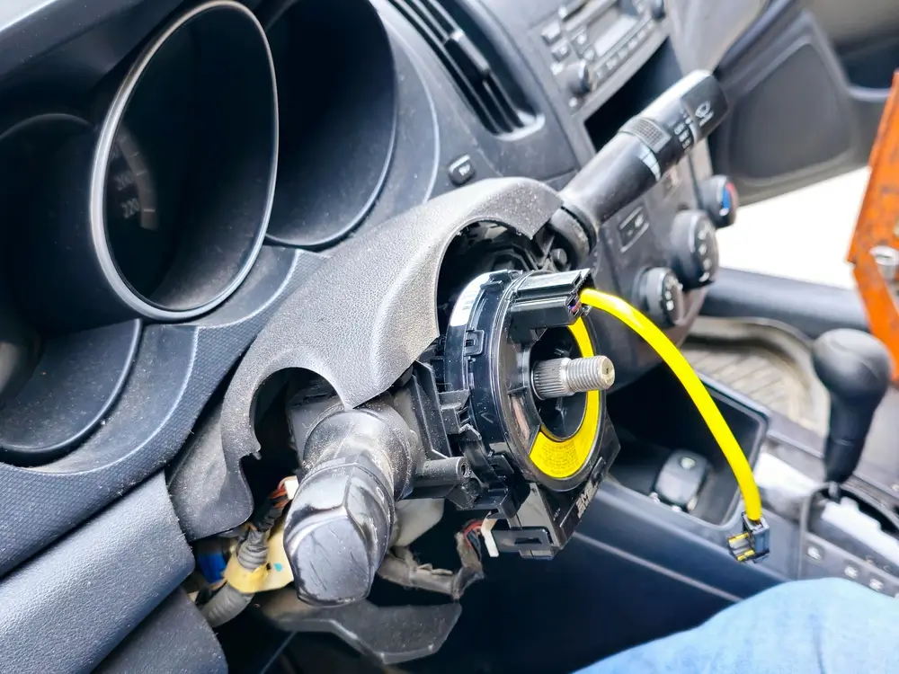 Steering wheel clock spring being replaced, a common cause of an airbag warning light